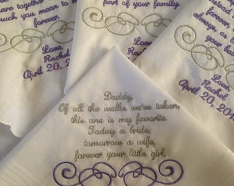 4 Custom Special Occasion Machine Embroidered Handkerchiefs for wedding