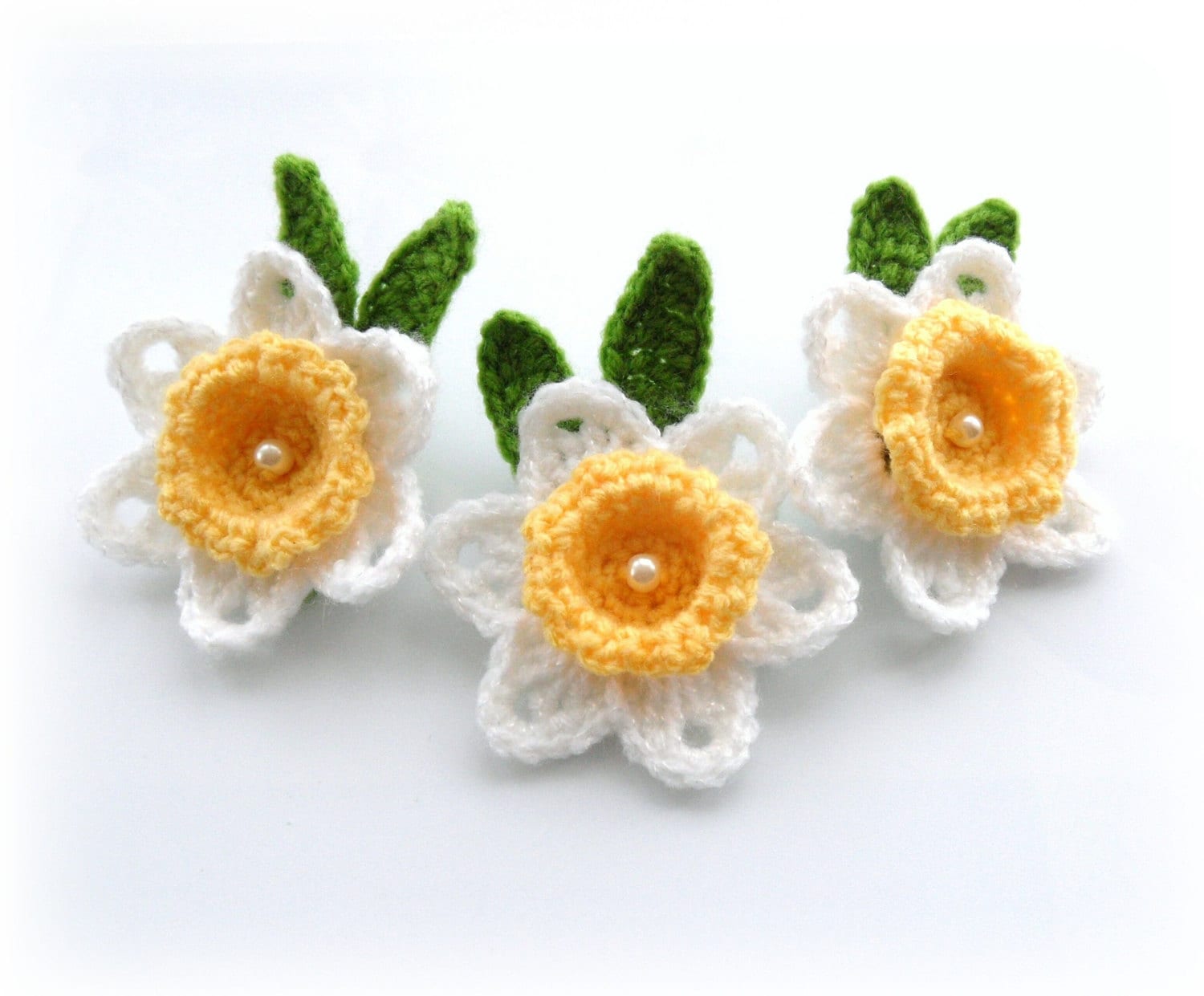 Crochet Applique Daffodil Flowers Crochet Daffodil Brooches
