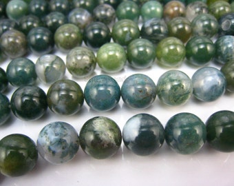 stone bead,moss agate,round 10mm,15 inch