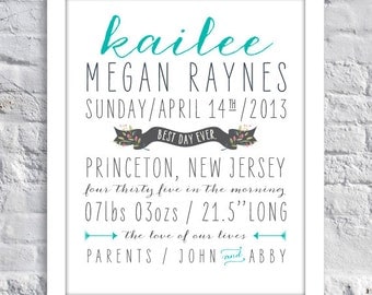 Sweet Typography Birth Announcement Print - Boy or Girl
