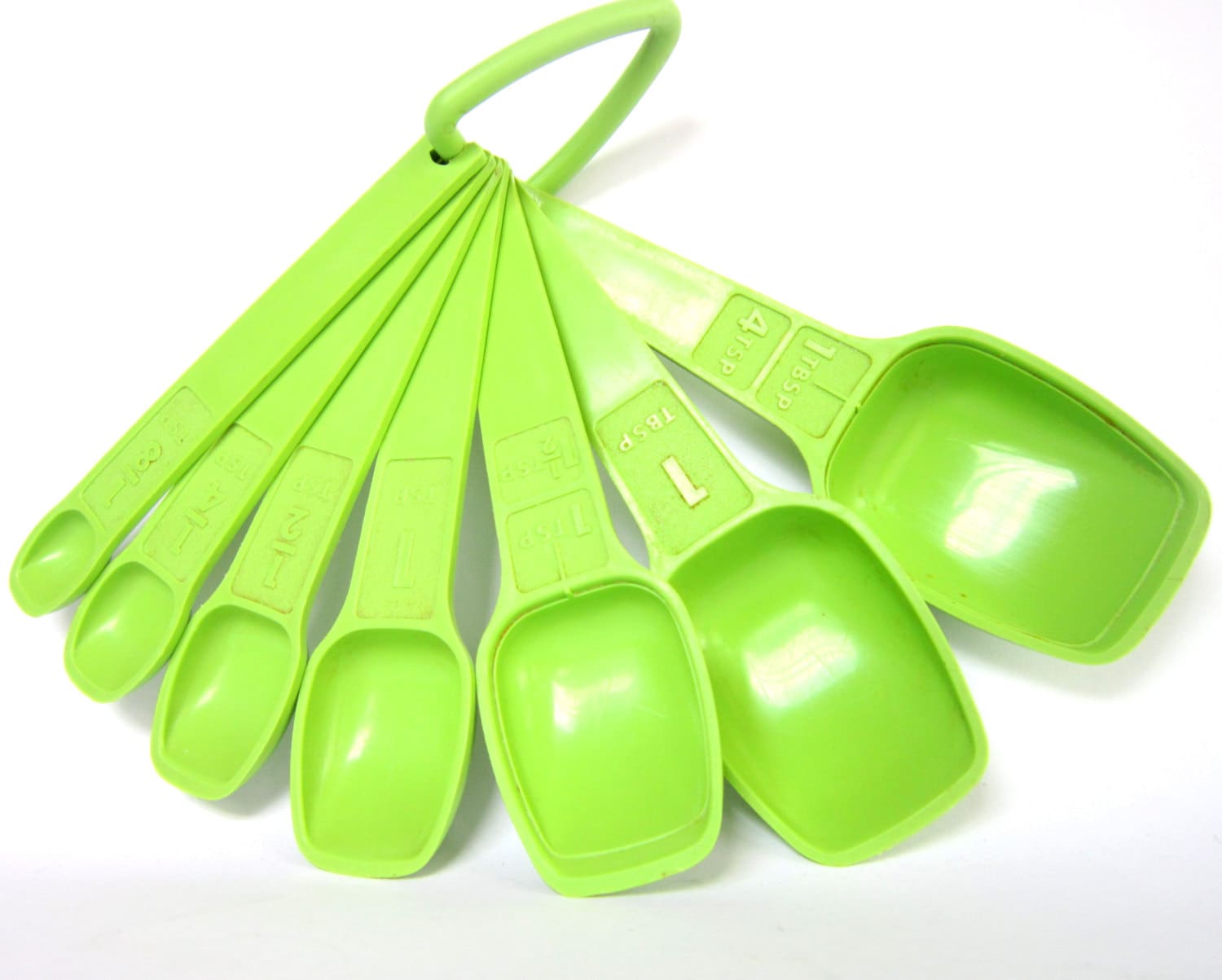 Vintage Tupperware Measuring Spoons Set Acid Green 1970s