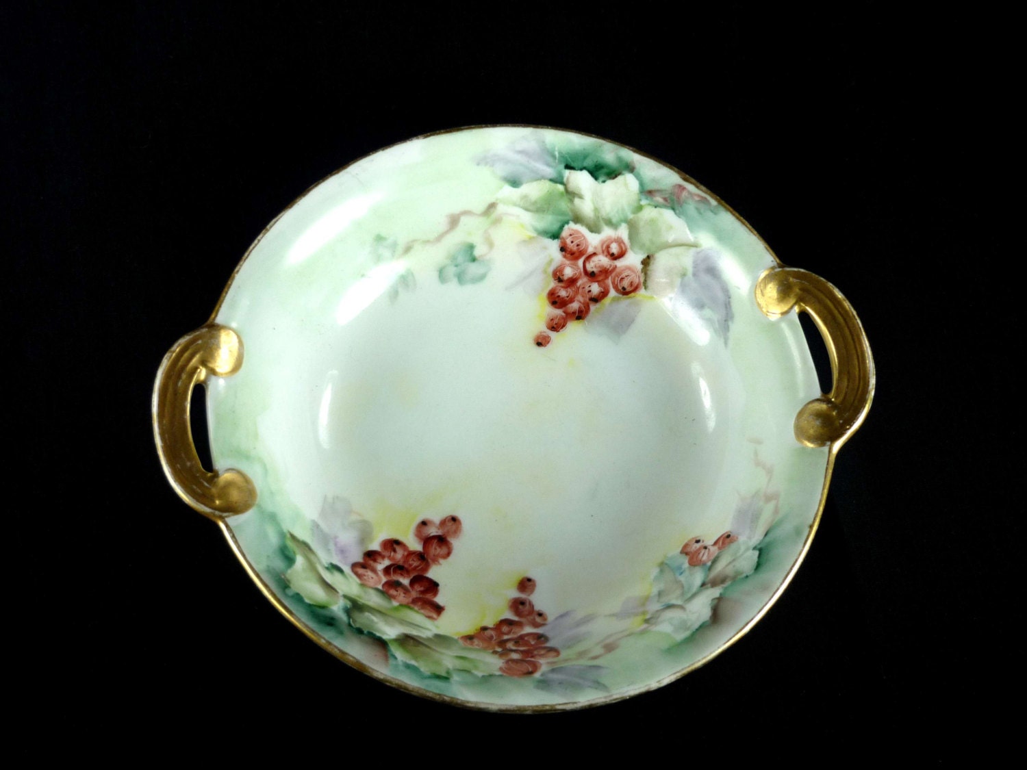 Antique Noritake Nippon Bowl w Handles Grapes and Vines Hand Painted