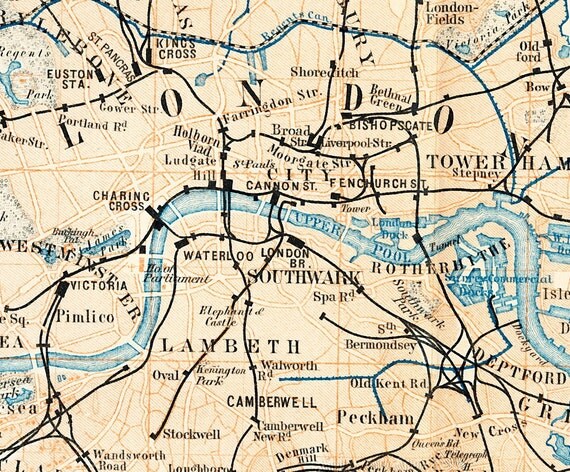 London surroundings map19th century map: Antique 1890s