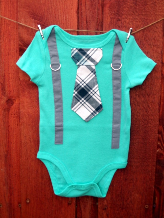 NEW Baby Boy Tie Onesie and Suspender Bodysuit Mint Green
