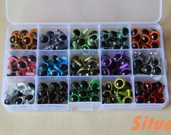 Kit of 12mm Color Eyes & CAT Safety eyes for crochet doll - total of 75 pairs
