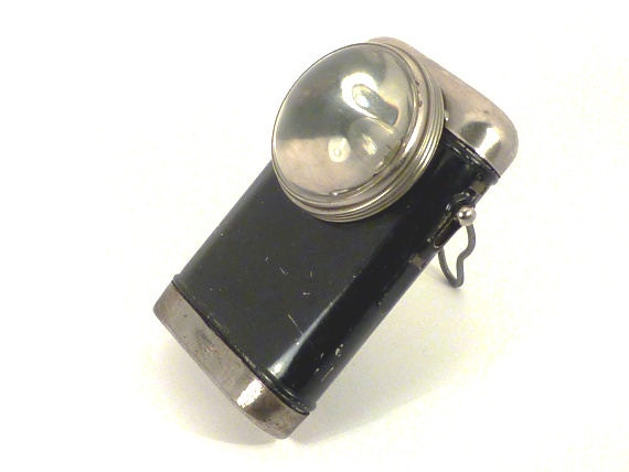 Rare working vintage antique flashlight with a unique crystal