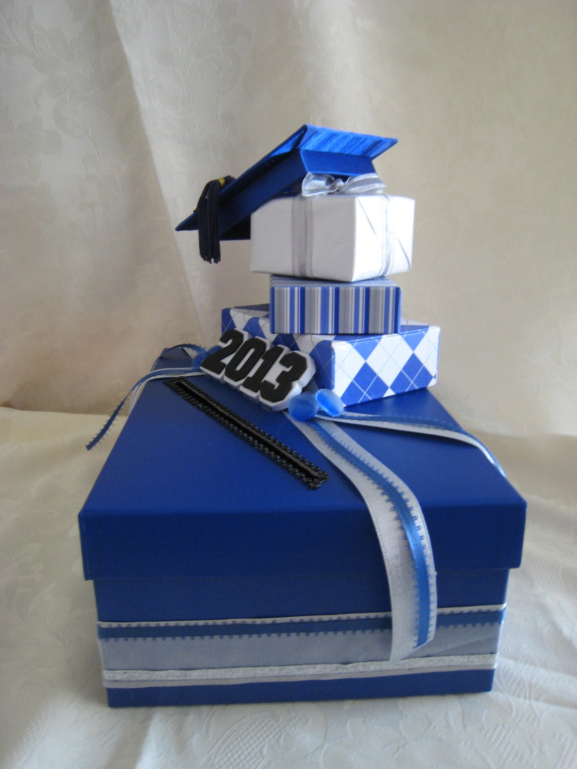 Royal Blue/Silver/White Graduation Party Card Box