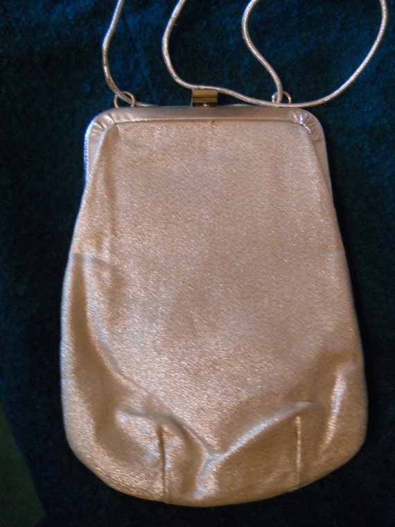 Silver Metallic Lame Evening Bag, 1970s with Silver Handle