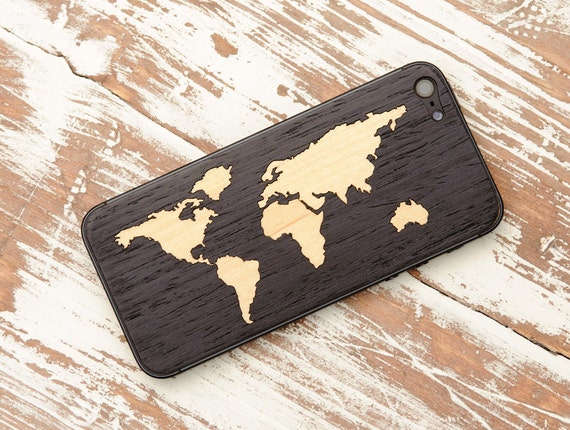 Ebony World Map Inlay iPhone 5 Real Wood Skin