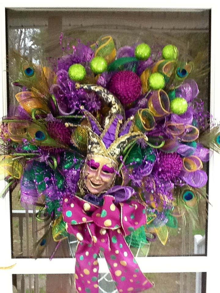 Mardi Gras Deco Mesh Wreath By Wreathsetc On Etsy