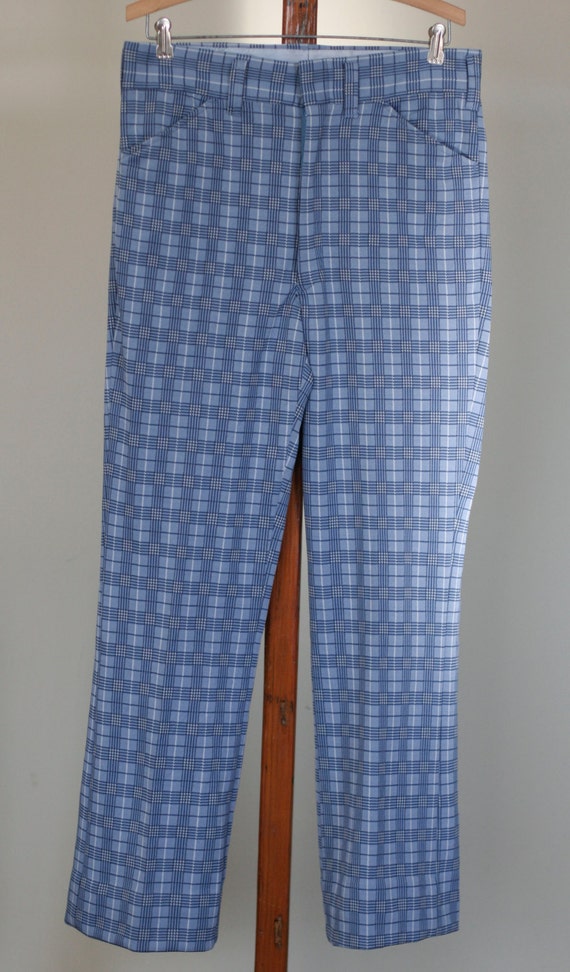 vintage blue plaid polyester pants k mart men's 32W