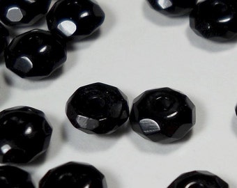 Black Onyx Faceted Thin Cut Rondelle Beads 6mm