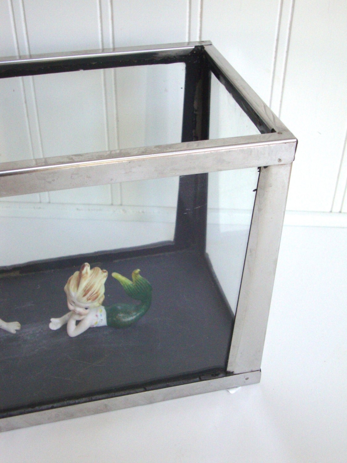 VINTAGE AQUARIUM TANK Glass Stainless Steel Metal Frame