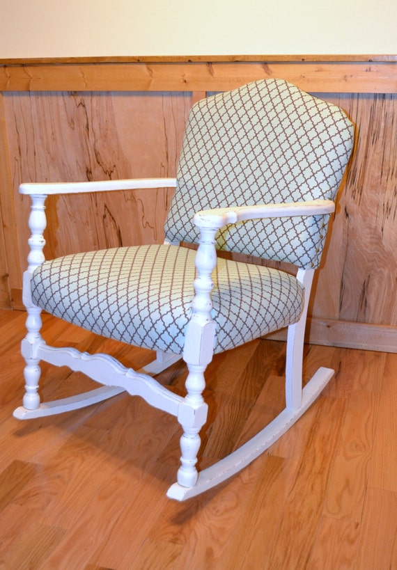 Vintage Shabby Chic Rocking Chair White Turquoise Upcycle