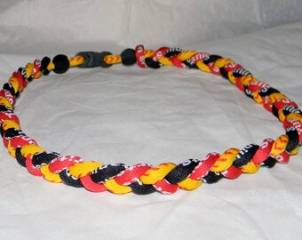 Custom Yellow Softball Stitch Braided Necklace - Red Tornado Design, Sports Jewelry