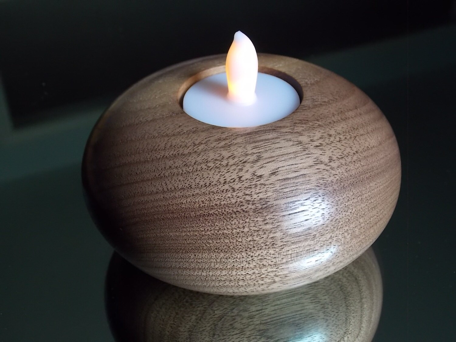 Candle holder Dark Walnut wood Oval shape safety candle
