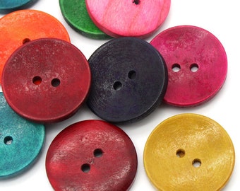 50 Large Mixed Color Wooden Buttons - 30mm (1 1/8 inch) - Mixed Colors - 2 Hole - Mixed Wood Button (23789)