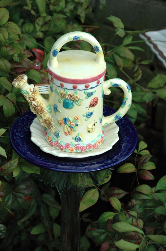Whimsical Watering Can Garden Stake Repurposed Yard Art
