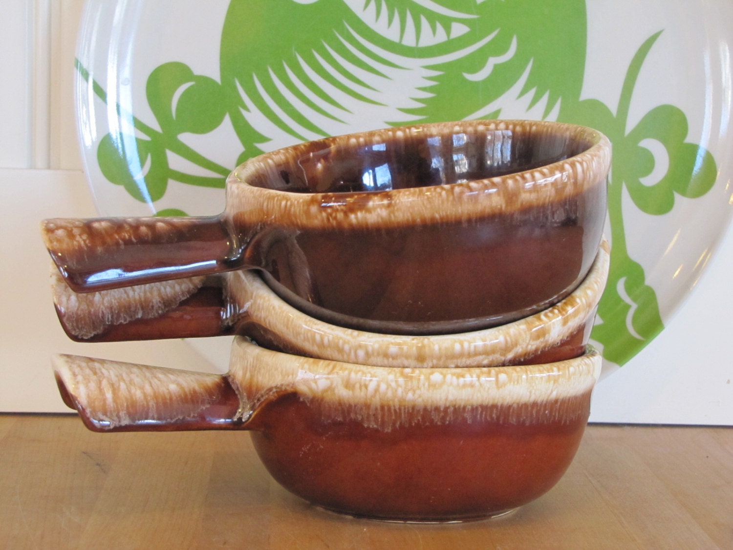 3 McCoy Brown Drip Bowls McCoy Soup Crocks with Handles