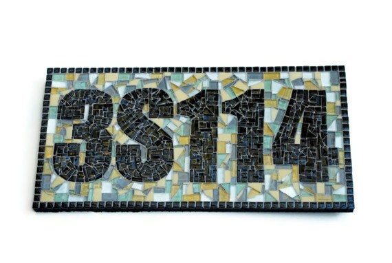 House Number Plaque Mosaic Address Sign by GreenStreetMosaics