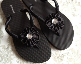 Black or White Decorated Satin Flip Flops