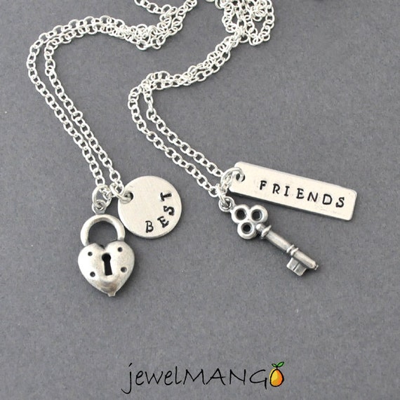 best friend necklace in silver friendship necklace by JewelMango