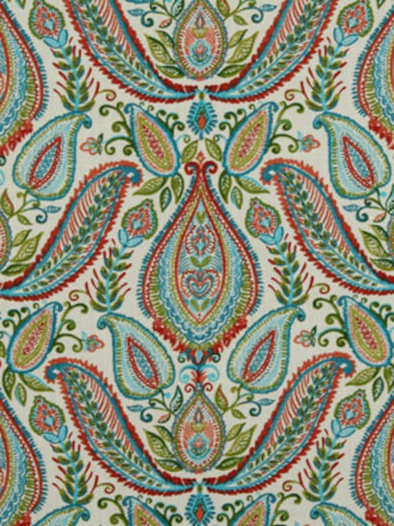 Paisley Upholstery Fabric by the Yard Red Teal by PopDecorFabrics