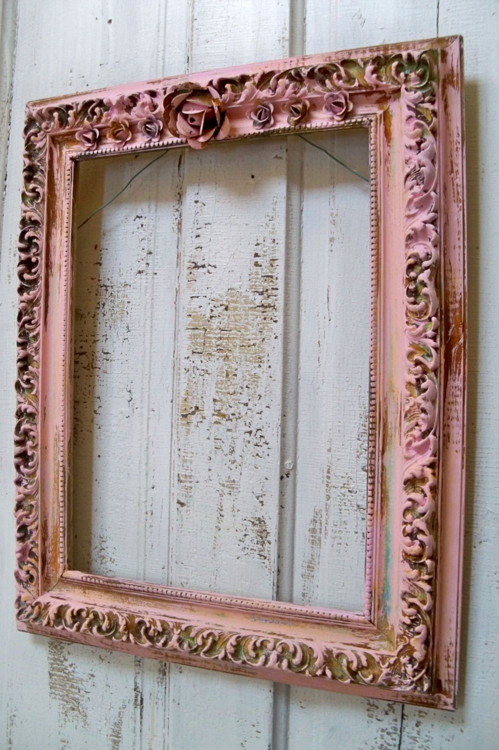 Pink distressed frame large wood gesso hand painted rusted