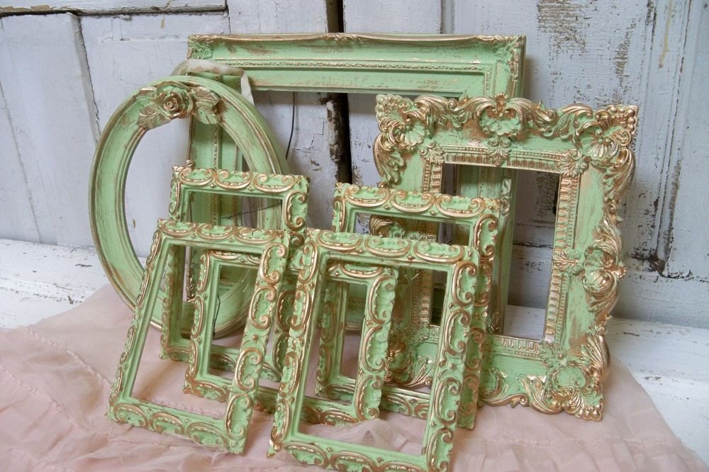 Ornate Soft Green Wall Frames Grouping Of 7 By AnitaSperoDesign, $400