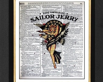 Sailor Jerry "Stars Unite",Sailor Jerry Art Prints,Sailor Jerry Bar Artwork,Bar Decor,Sailor Jerry Pictures,Vintage Dictionary Page Print