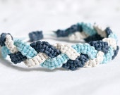 Thick Braided Bracelet - Natural Hemp Bracelet - Grey, Light Blue, Ivory Bracelet - Friendship Bracelet  - Wish Bracelet