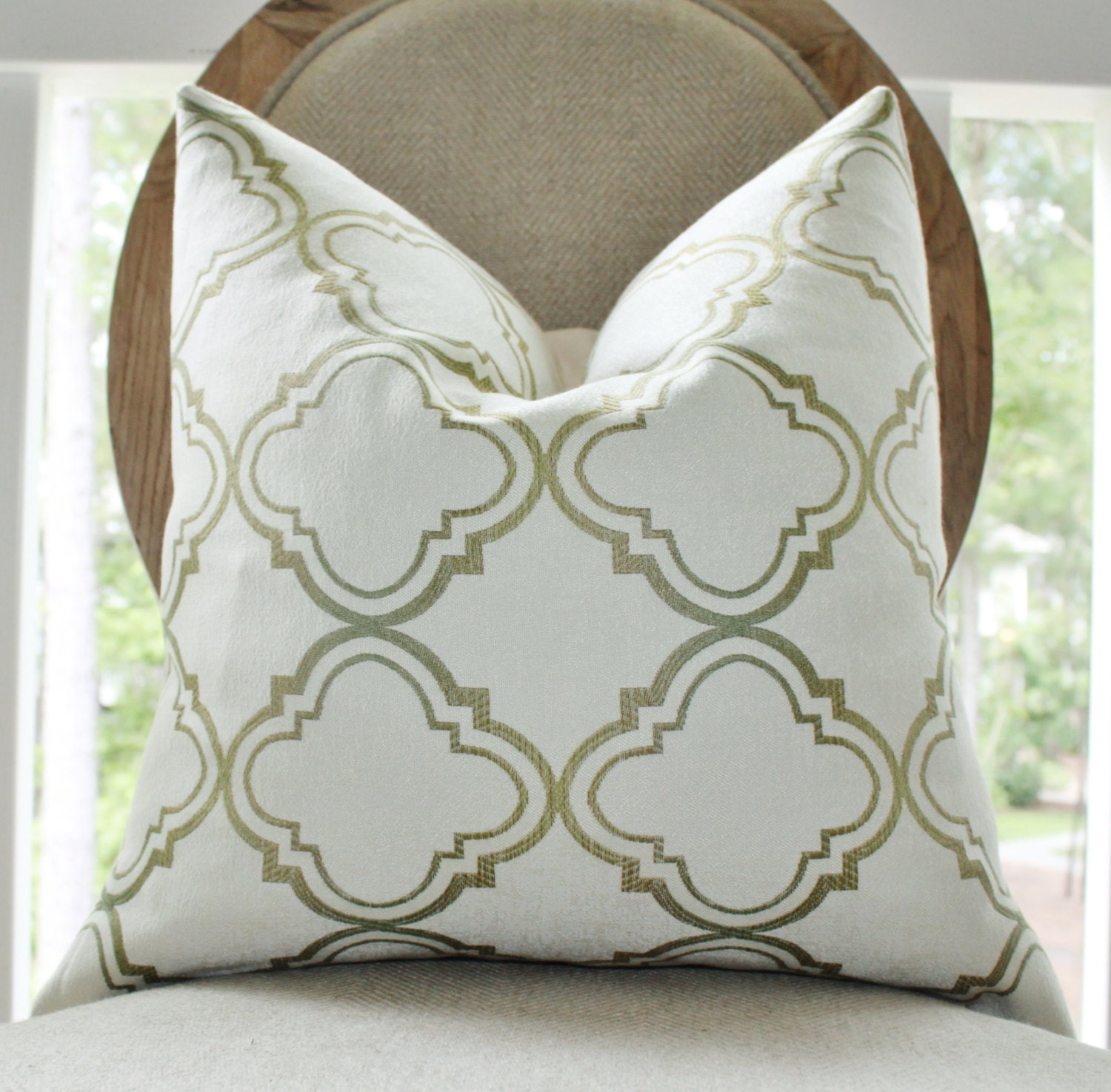 Designer Green Pillow Ivory Olive Green Cream Moroccan