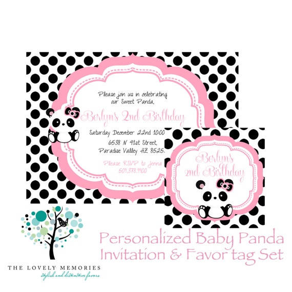 Damask or Polka Dot Baby Panda Baby Shower Invitation & Tag Set- DIY Printable File Il_570xn