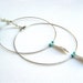 Large Silver Hoop Earrings with Leaf Charm and Turquoise beads, Minimalist Hoops, Leaf Charm Hoop Earrings, Turquoise and Silver Earrings