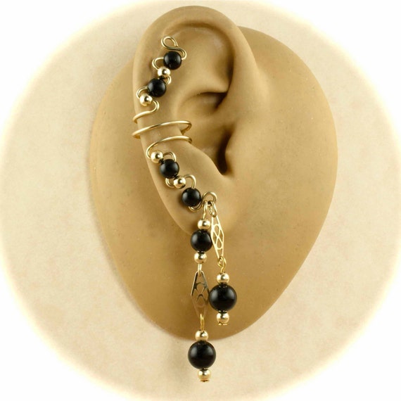 Gemstone and 14KT Gold Filled Pair Ear Cuffs by AdoraBellaJewelry