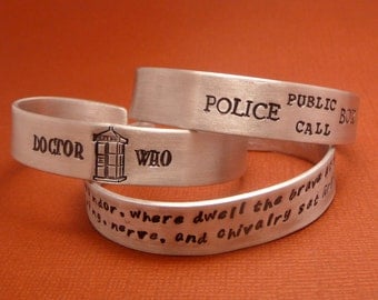 For larger wrists - your choice of a 7" or 8" Long Personalized Custom Hand Stamped on ONE SIDE 1/2 inch Aluminum Cuff Bracelet