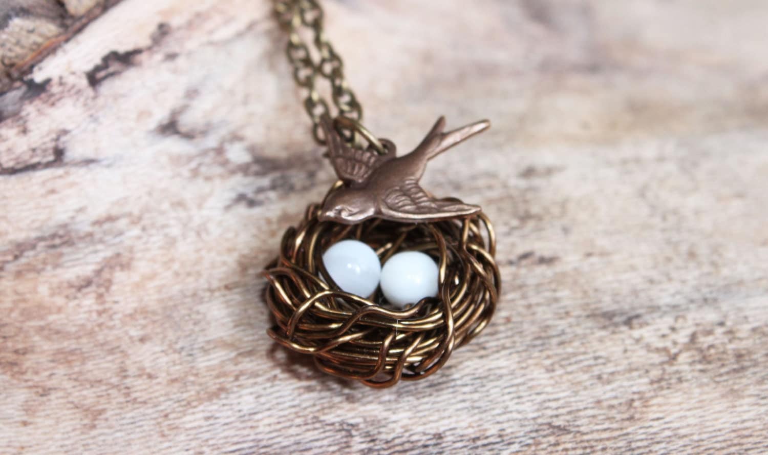 Brass Wire Wrapped Bird's Nest Necklace Mother's Day