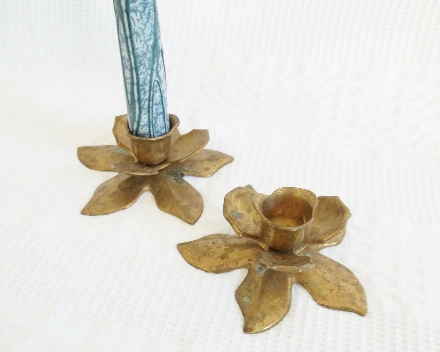 Vintage solid brass lotus flower candle holder for taper