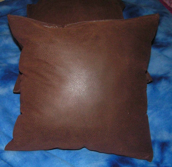2 brown faux leather throw pillow covers /pillow insert not