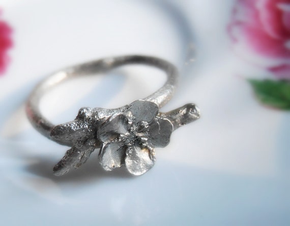 Floral Twig Ring Sterling Silver Petite Springtime Flower