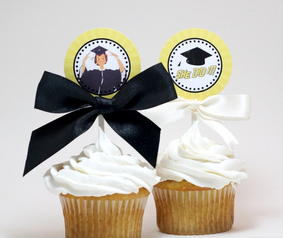 Graduation Cupcake Toppers - SHE DID IT Printable Il_570xn