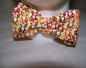 Mens Bow tie - Monkeys on Yellow Bow Tie - Designer Cotton - Self Tie and Adjustable Handsome Harry