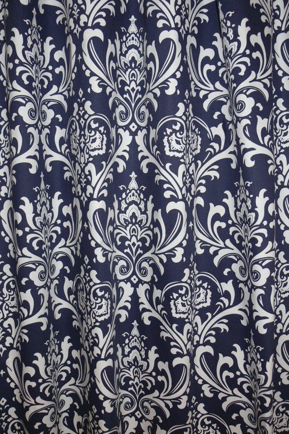 Items similar to NAVY BLUE DAMASK Custom Curtains A pair of Custom