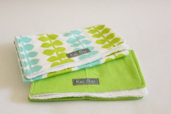 Green and Blue Leaves -- Gift Set of 2 Burp Cloths