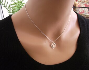 Lotus Necklace, Sterling Silver Necklace, Sterling Silver Lotus, Lotus Charm Pendant, Yoga Necklace, Yoga Jewelry