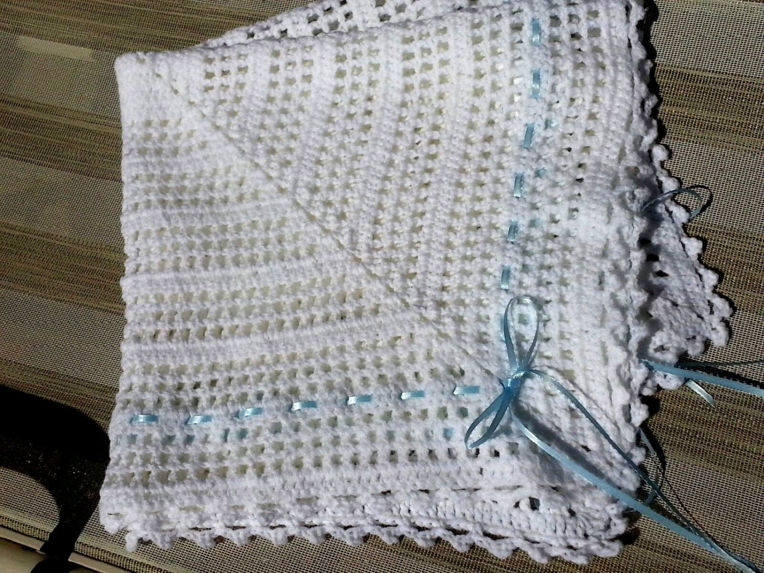 White crochet christening baptism baby boy blanket by jesjaymat