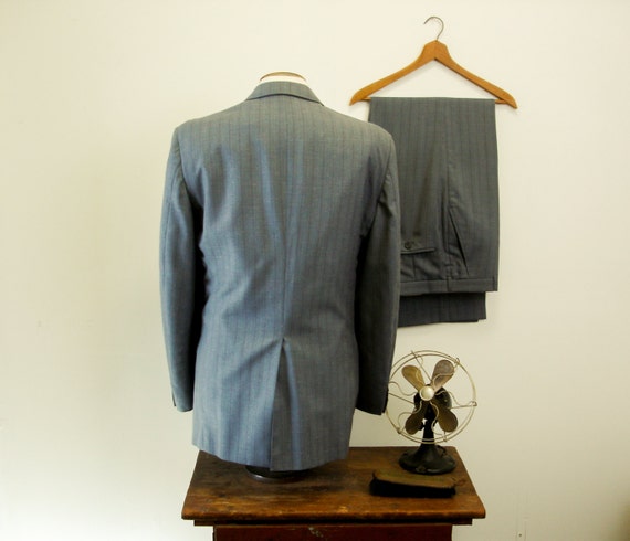 Vintage CHRISTIAN DIOR Suit 2pc Mens Blue Striped Jacket