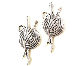 Silver Yarn Charms 25x12mm Antique Silver Tone Metal Sewing Knitting Craft Charm Pendant Jewelry Making Supplies Jewelry Findings 10pcs