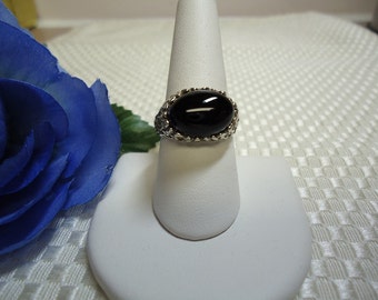 Oval cabochon cut Black Onyx Ring in Sterling Silver #565