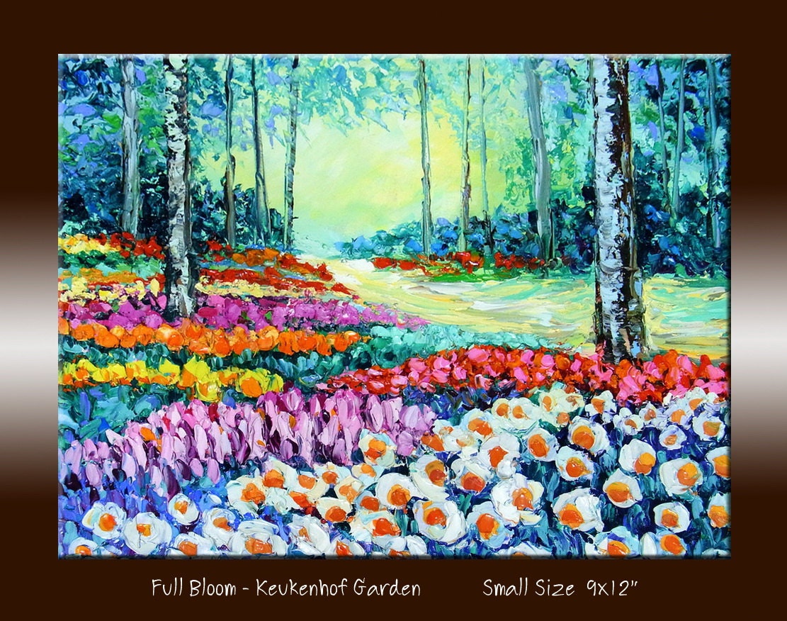 Flower Garden Landscape Oil Painting Tulip Garden Textured